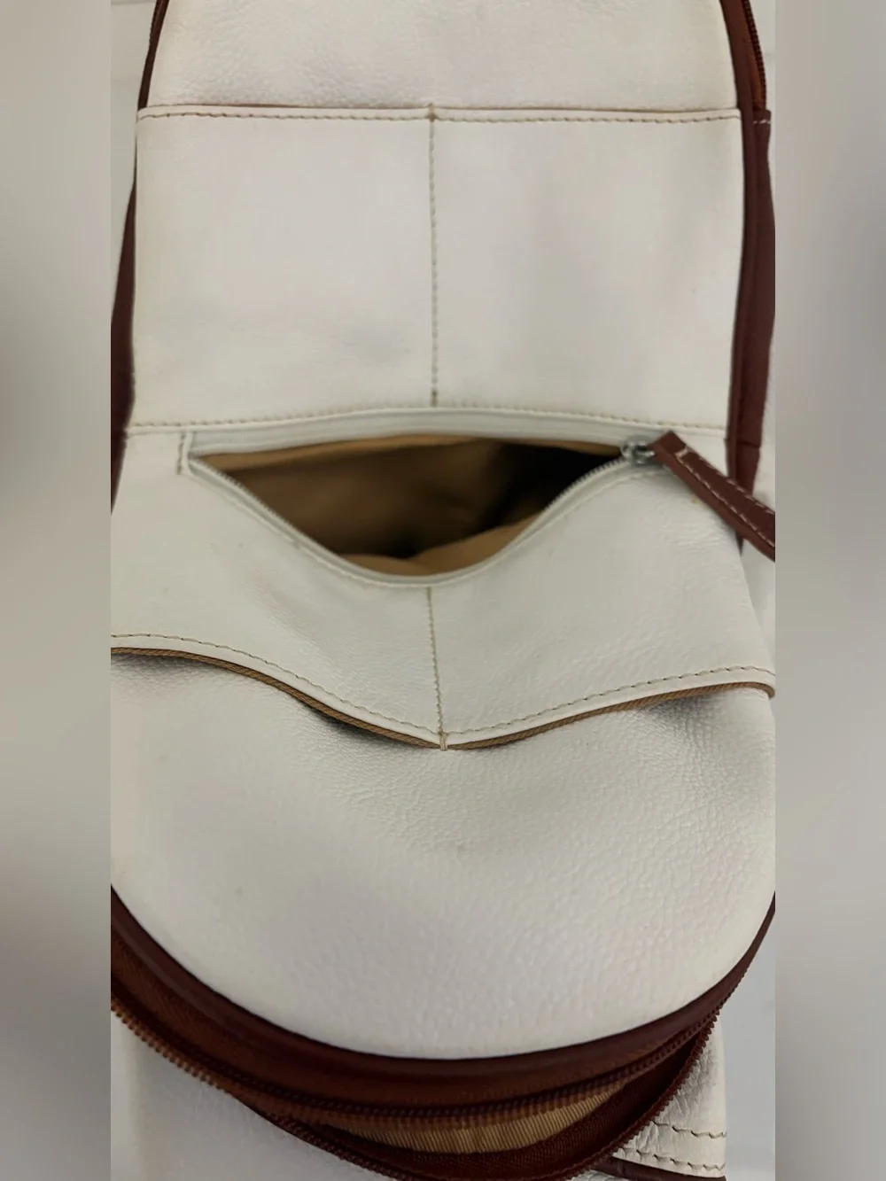 CLARK’s Women’s Leather White Sling Bag with Brown Trim